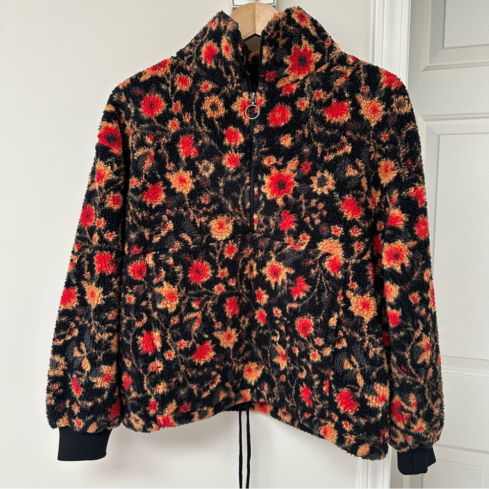 Billabong Floral Teddy half zip jacket size S